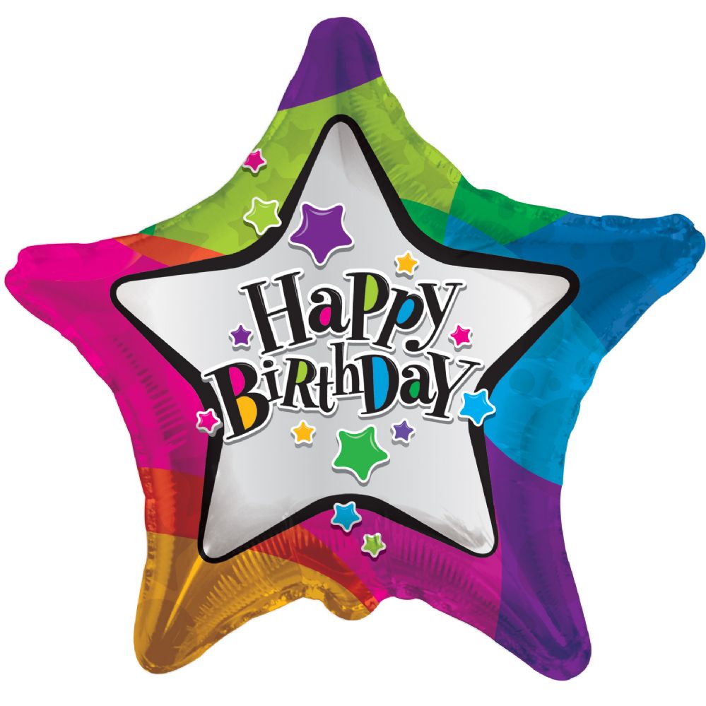 125 Pack of Two Sided Happy Birthday Star Balloon | Distributor
