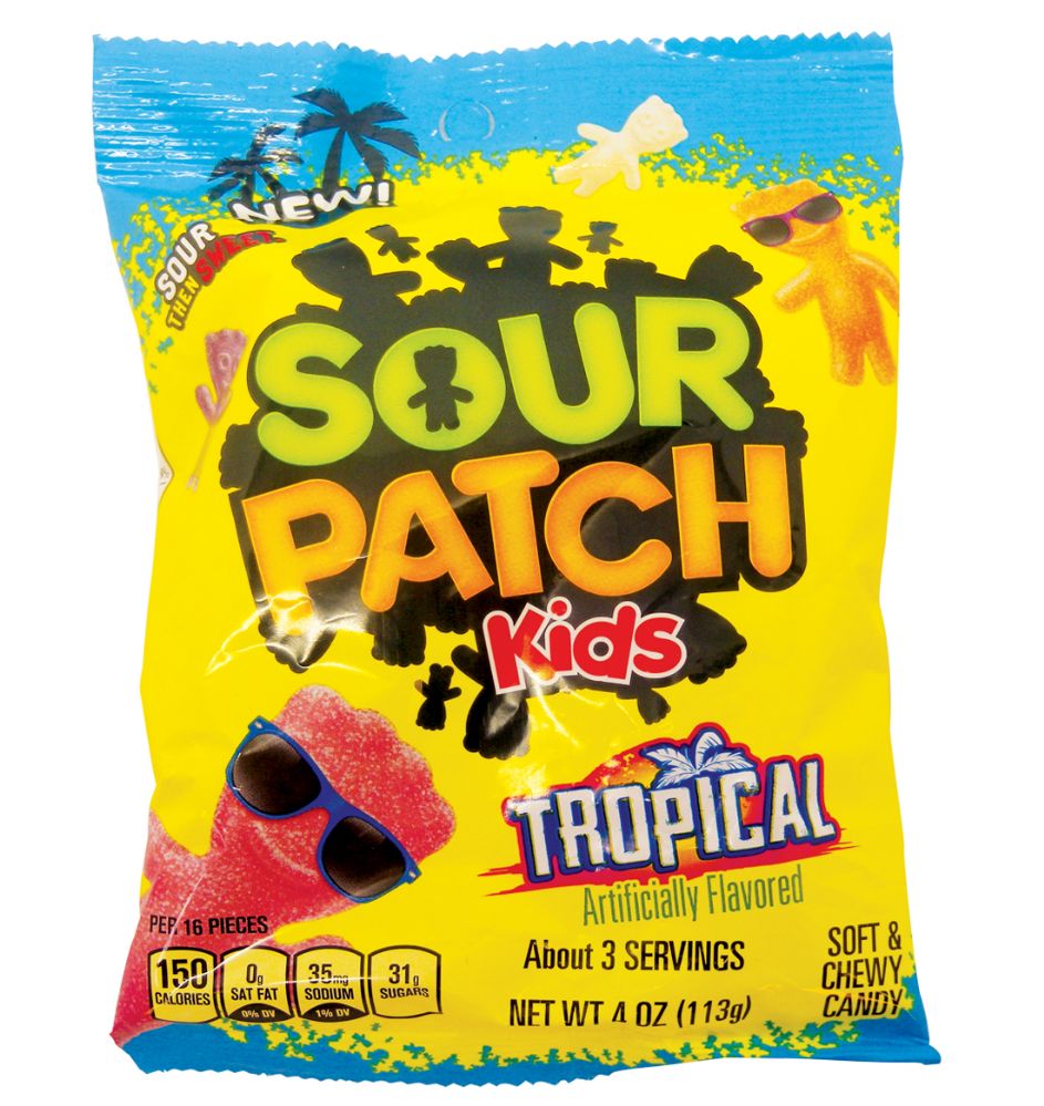 12 Pack Of Sour Patch Tropical 4.0 Oz Peg Bag 